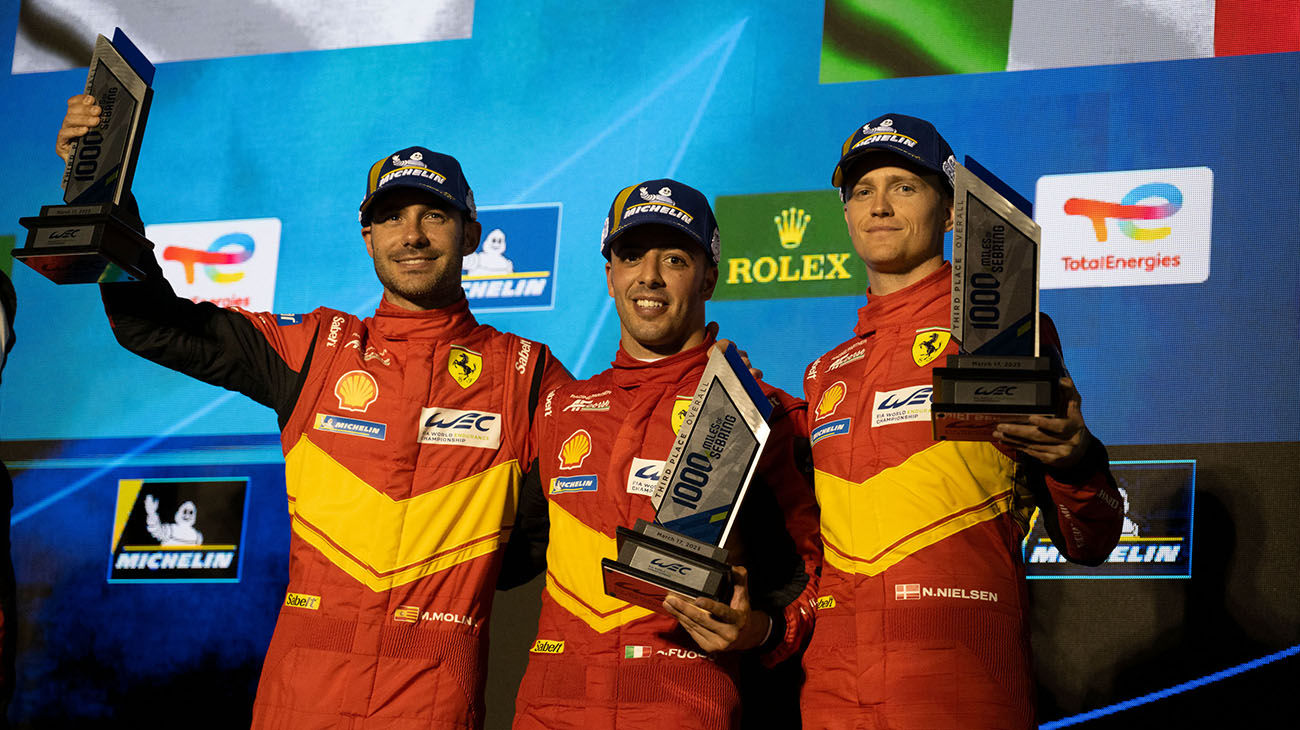 Ferrari closed the first round of the 2023 FIA World Endurance Championship with a third place in the Hypercar class courtesy of Antonio Fuoco, Miguel Molina and Nicklas Nielsen, and a seventh at the 1000 Miles of Sebring with Alessandro Pier Guidi, James Calado and Antonio Giovinazzi.