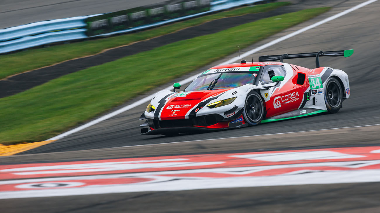 The Six Hours of Watkins Glen came down to a 16-minute sprint race, with Ferrari charging from fourth to take a second-place finish in an IMSA WeatherTech SportsCar Championship race marked by remarkable swings in the weather.