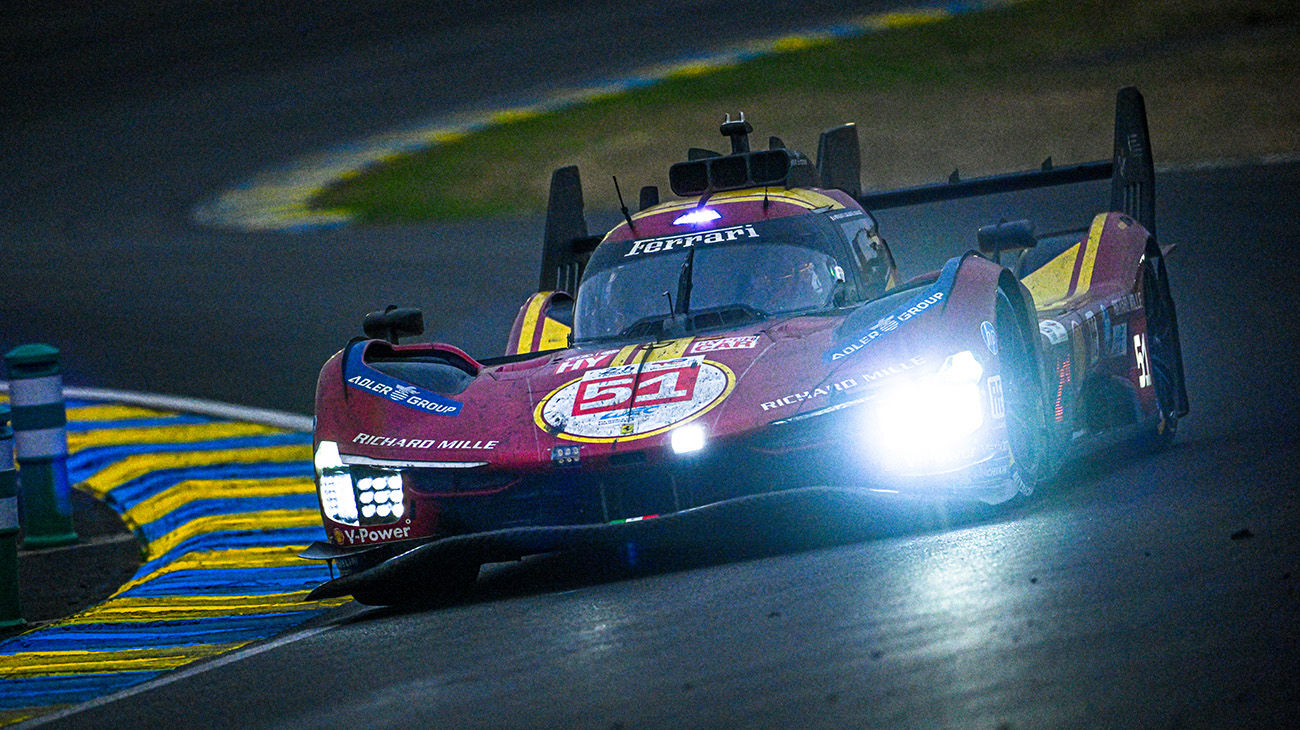 The night-time spectacle of the 24 Hours of Le Mans saw Ferrari as leading protagonists.